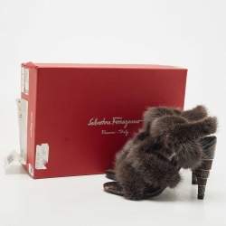Salvatore Ferragamo Dark Grey Mink Fur and Python Leather Cage  Sandals Size 37