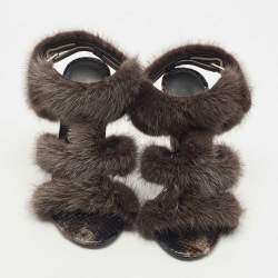 Salvatore Ferragamo Dark Grey Mink Fur and Python Leather Cage  Sandals Size 37