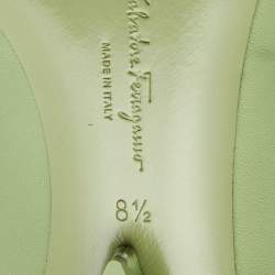 Pre Owned Salvatore Ferragamo Green Leather Viva Bow Ballet Flats Size 39