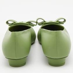 Pre Owned Salvatore Ferragamo Green Leather Viva Bow Ballet Flats Size 39
