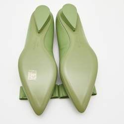 Pre Owned Salvatore Ferragamo Green Leather Viva Bow Ballet Flats Size 39