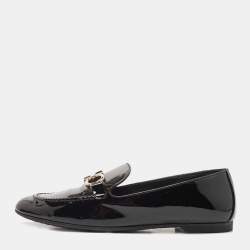 Salvatore Ferragamo Black Patent Leather Trifoglio Smoking Slippers Size 40