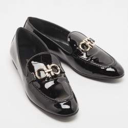 Salvatore Ferragamo Black Patent Leather Trifoglio Smoking Slippers Size 40