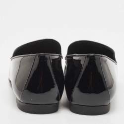 Salvatore Ferragamo Black Patent Leather Trifoglio Smoking Slippers Size 40