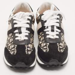 Pre Owned Salvatore Ferragamo Black/Cream Suede and Nylon Gancini Printed Low Top Sneakers Size 40