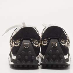 Pre Owned Salvatore Ferragamo Black/Cream Suede and Nylon Gancini Printed Low Top Sneakers Size 40