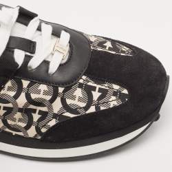 Pre Owned Salvatore Ferragamo Black/Cream Suede and Nylon Gancini Printed Low Top Sneakers Size 40