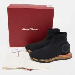 Pre Owned Salvatore Ferragamo Black Knit Fabric Cloth Trainers High Top Sneakers Size 40