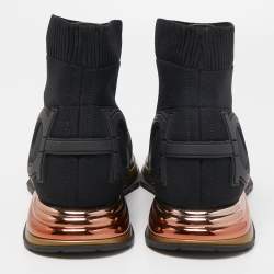 Pre Owned Salvatore Ferragamo Black Knit Fabric Cloth Trainers High Top Sneakers Size 40