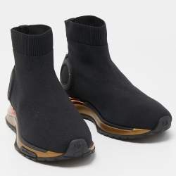 Pre Owned Salvatore Ferragamo Black Knit Fabric Cloth Trainers High Top Sneakers Size 40