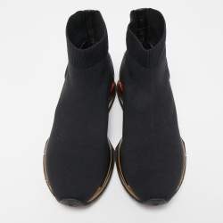 Pre Owned Salvatore Ferragamo Black Knit Fabric Cloth Trainers High Top Sneakers Size 40