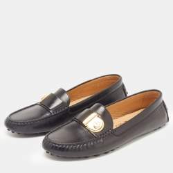 Pre Owned Salvatore Ferragamo Black Leather Slip On Loafers Size 39.5