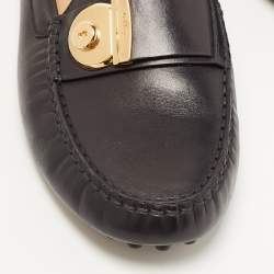 Pre Owned Salvatore Ferragamo Black Leather Slip On Loafers Size 39.5
