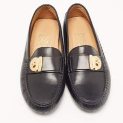 Pre Owned Salvatore Ferragamo Black Leather Slip On Loafers Size 39.5
