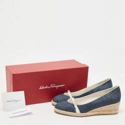 Pre Owned Salvatore Ferragamo Blue Demin Audrey Wedges Pumps Size 40