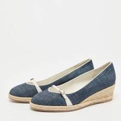 Pre Owned Salvatore Ferragamo Blue Demin Audrey Wedges Pumps Size 40