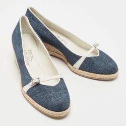 Pre Owned Salvatore Ferragamo Blue Demin Audrey Wedges Pumps Size 40