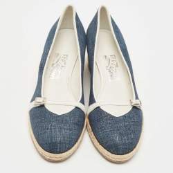 Pre Owned Salvatore Ferragamo Blue Demin Audrey Wedges Pumps Size 40