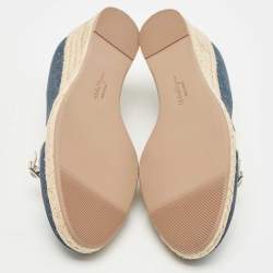 Pre Owned Salvatore Ferragamo Blue Demin Audrey Wedges Pumps Size 40