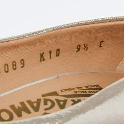 Pre Owned Salvatore Ferragamo Metallic Laminated Suede Vara Bow Pumps Size 40