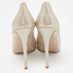 Pre Owned Salvatore Ferragamo Metallic Laminated Suede Vara Bow Pumps Size 40