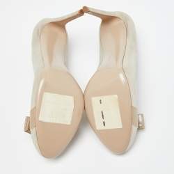 Pre Owned Salvatore Ferragamo Metallic Laminated Suede Vara Bow Pumps Size 40