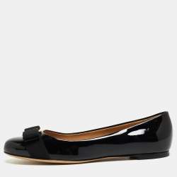 Pre Owned Salvatore Ferragamo Black Patent Leather Varina Ballet Flats Size 37.5