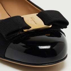 Pre Owned Salvatore Ferragamo Black Patent Leather Varina Ballet Flats Size 37.5