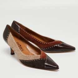 Pre Owned Salvatore Ferragamo Multicolor Suede and Leather Pointed Toe Pumps Size 41