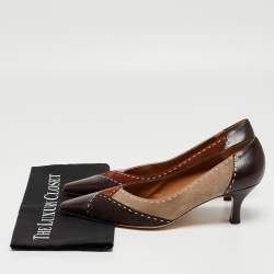 Pre Owned Salvatore Ferragamo Multicolor Suede and Leather Pointed Toe Pumps Size 41