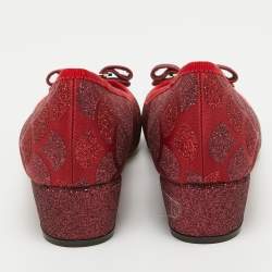Pre Owned Salvatore Ferragamo Red Glitter Vera Bow Pumps Size 39
