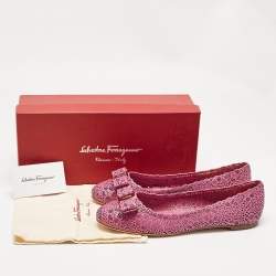 Salvatore Ferragamo Magenta Leather Lasercut Vara Bow Ballet Flats Size 40.5