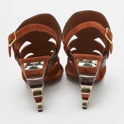 Salvatore Ferragamo Brown Suede and Python Laos Slingback Sandals Size 37.5