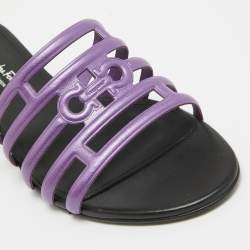 Salvatore Ferragamo Purple/Black Leather Finn Slide Sandals Size 38.5