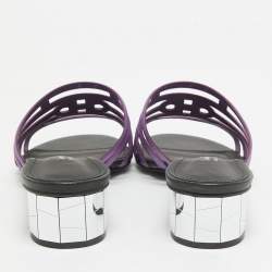 Salvatore Ferragamo Purple/Black Leather Finn Slide Sandals Size 38.5