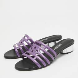 Salvatore Ferragamo Purple/Black Leather Finn Slide Sandals Size 38.5