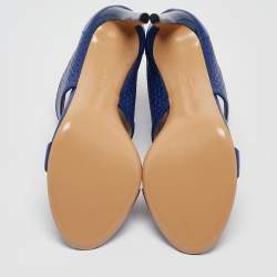 Salvatore Ferragamo Blue Perforated Leather Pacella Open-Toe Booties Size 40