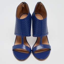 Salvatore Ferragamo Blue Perforated Leather Pacella Open-Toe Booties Size 40