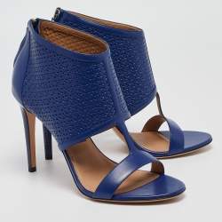 Salvatore Ferragamo Blue Perforated Leather Pacella Open-Toe Booties Size 40
