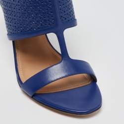 Salvatore Ferragamo Blue Perforated Leather Pacella Open-Toe Booties Size 40