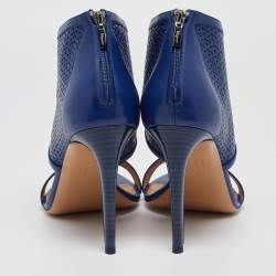 Salvatore Ferragamo Blue Perforated Leather Pacella Open-Toe Booties Size 40