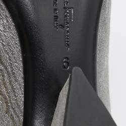 Pre Owned Salvatore Ferragamo Silver Texture Suede Vara Bow Pumps Size 36.5