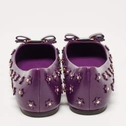مملوكة مسبقًا Salvatore Ferragamo Purple Leather Vara Bow Ballet Flats Size 40.5