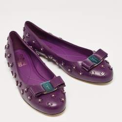 مملوكة مسبقًا Salvatore Ferragamo Purple Leather Vara Bow Ballet Flats Size 40.5
