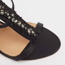 Salvatore Ferragamo Black Satin Crystal Embellished Ankle Strap Sandals Size 41