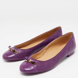 Salvatore Ferragamo Purple Quilted Patent and Leather Bow Ballet Flats Size 40.5