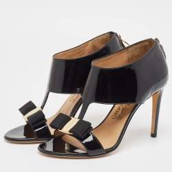 Pre Owned Salvatore Ferragamo Black Patent Leather Pellas Vara Bow Sandals Size 36