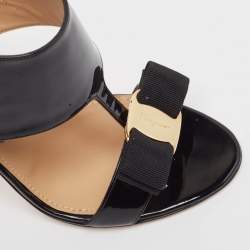 Pre Owned Salvatore Ferragamo Black Patent Leather Pellas Vara Bow Sandals Size 36