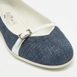 Salvatore Ferragamo Blue/White Suede Audrey Ballet Flats Size 35.5