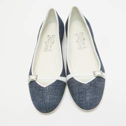 Salvatore Ferragamo Blue/White Suede Audrey Ballet Flats Size 35.5